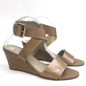 AGL wedge sandal ankle wrap heel tan snake leather